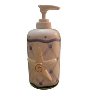 Karen Comerford Coastal Ceramic Lotion Soap Dispenser‎ Seashell Starfish